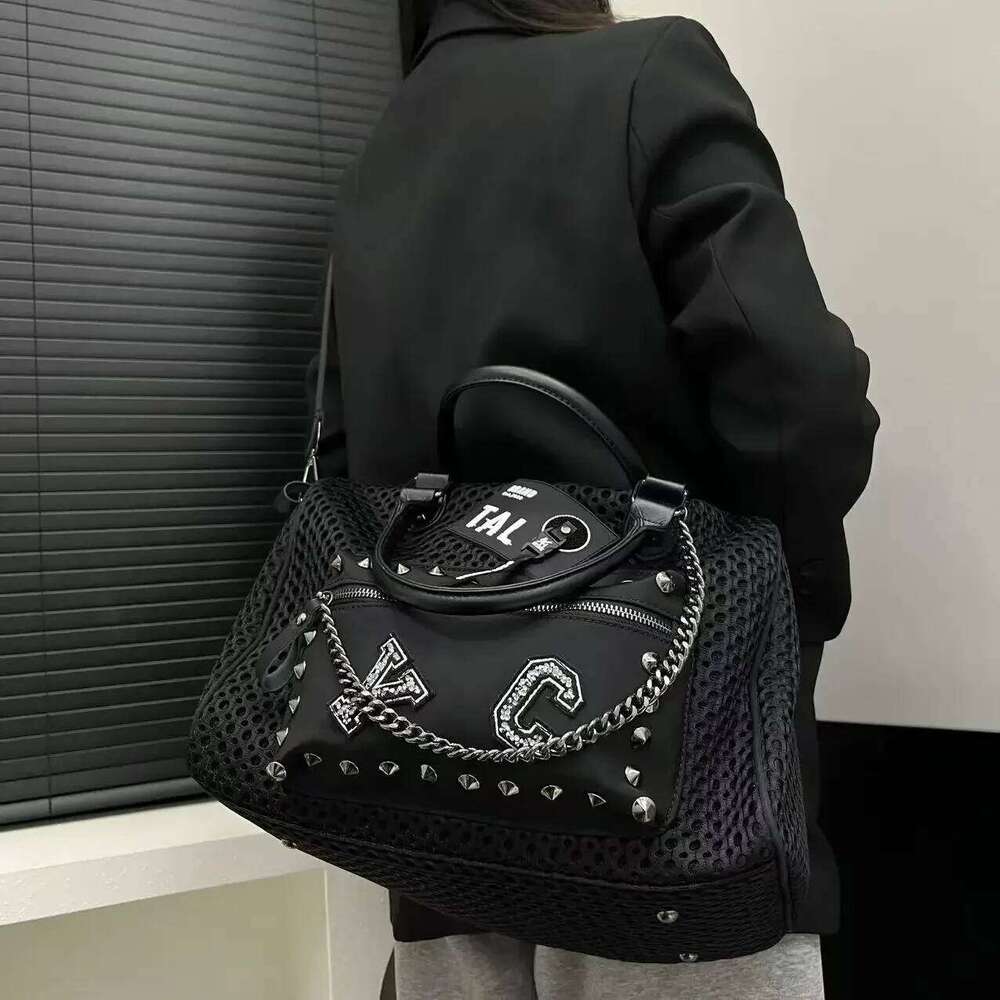 Women's Bags Designer Ladies' Fashion Retro Mesh Splicing Handbag Front Pocket Riveted Punk Y2k Personalized Shoulder Bag
