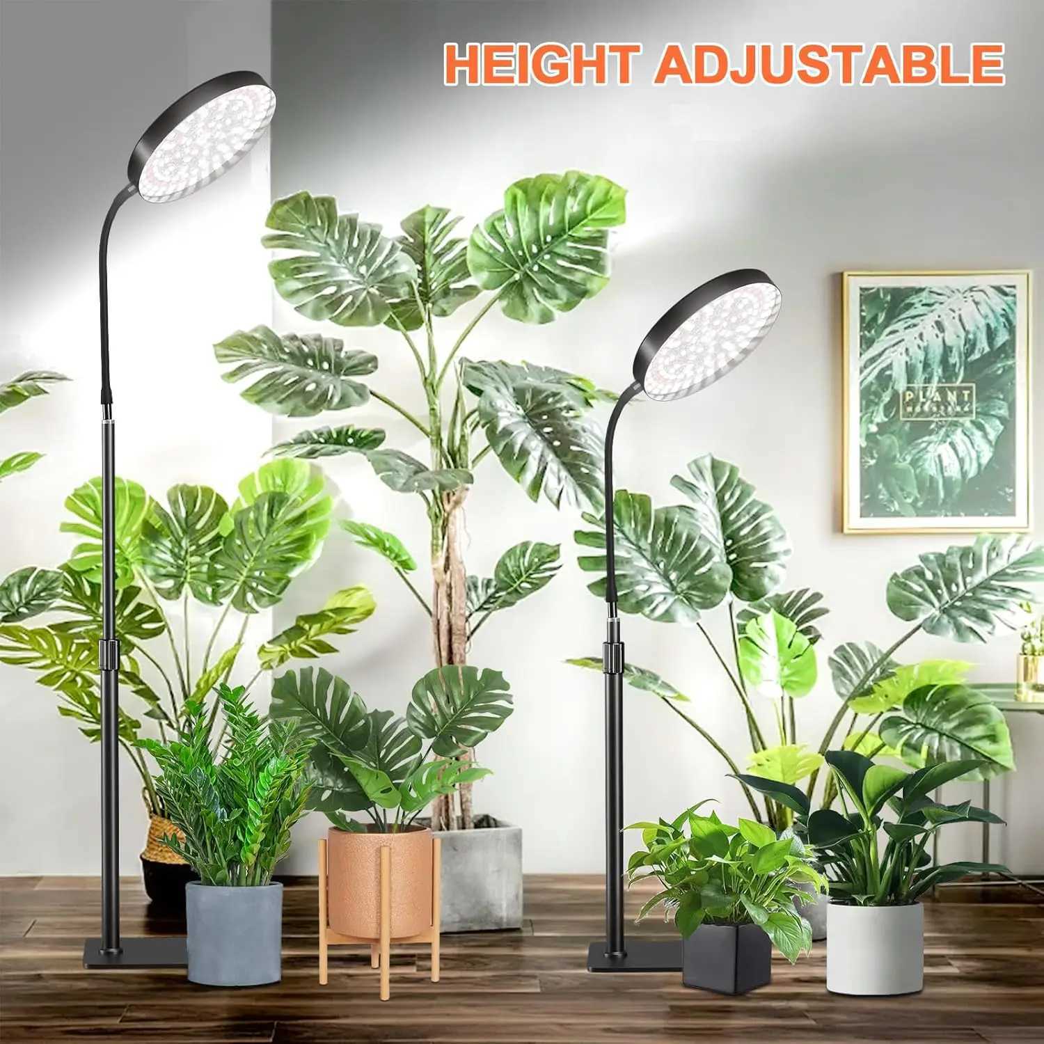 LED Grow Light Indoor Plants 6000K Full Spectrum With Stand AC85-265V Floor Plant Growing Lamp Auto ON/Off Timer 4/8/12 HoursXJ250526