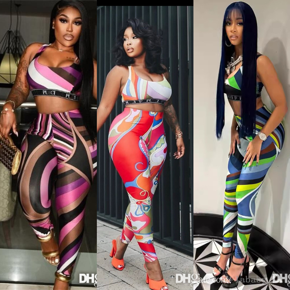 2025 New Designer Tracksuit Two Piece Yoga Set Women Fashion Sexy Sleeveless Tank Top And Slim High Waist Pants Casual Sports Suit Outfits