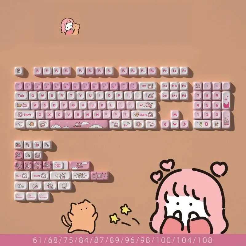D7YC 1Set Keyca Lazy Theme Keycap For 61/87/104/108 Mechanical Keyboards R250526
