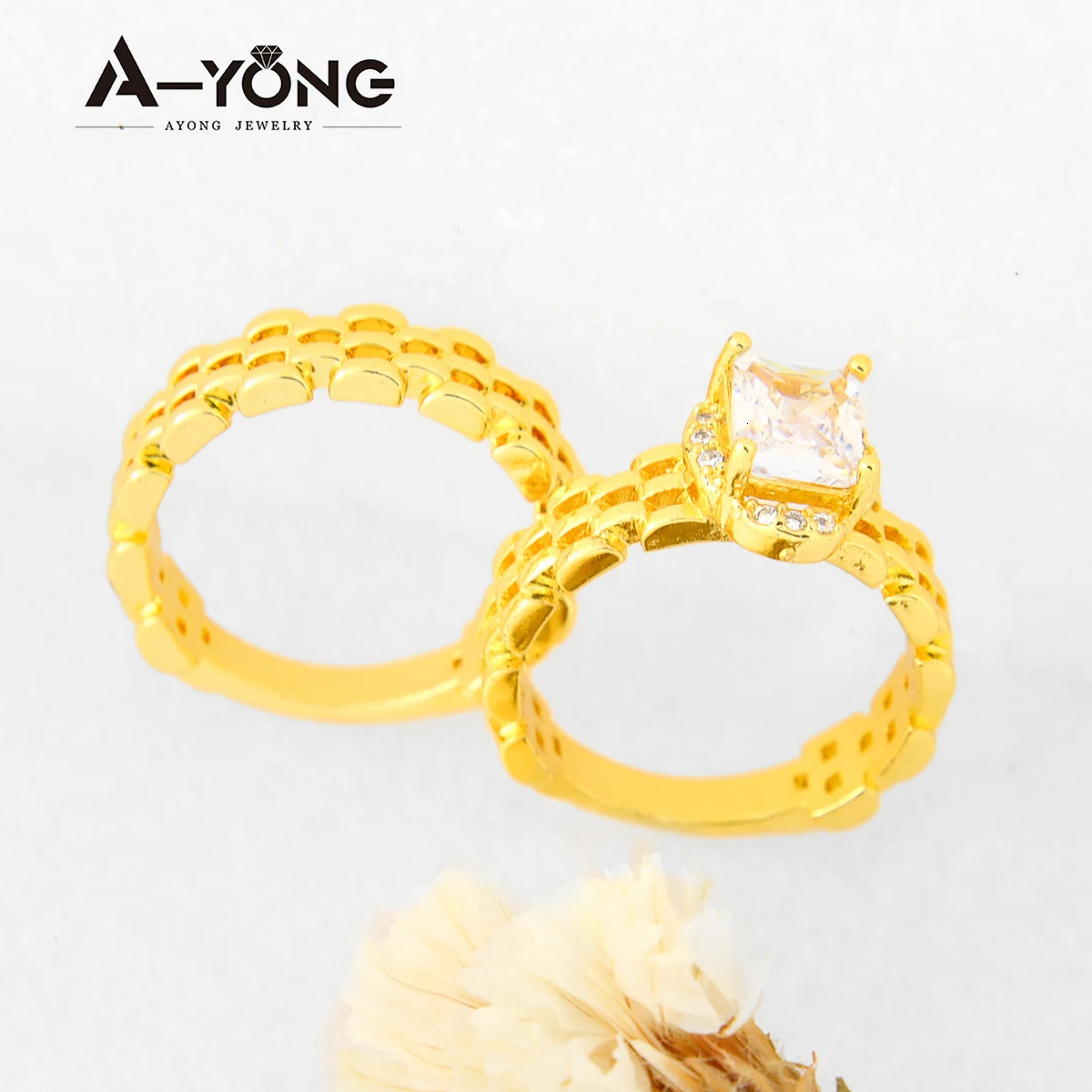 Gold Color Wedding Couples Rings 18k Copper Gold Plated Unique Personality Dubai Arab Women Mens Vintage Jewelry Gifts 250519