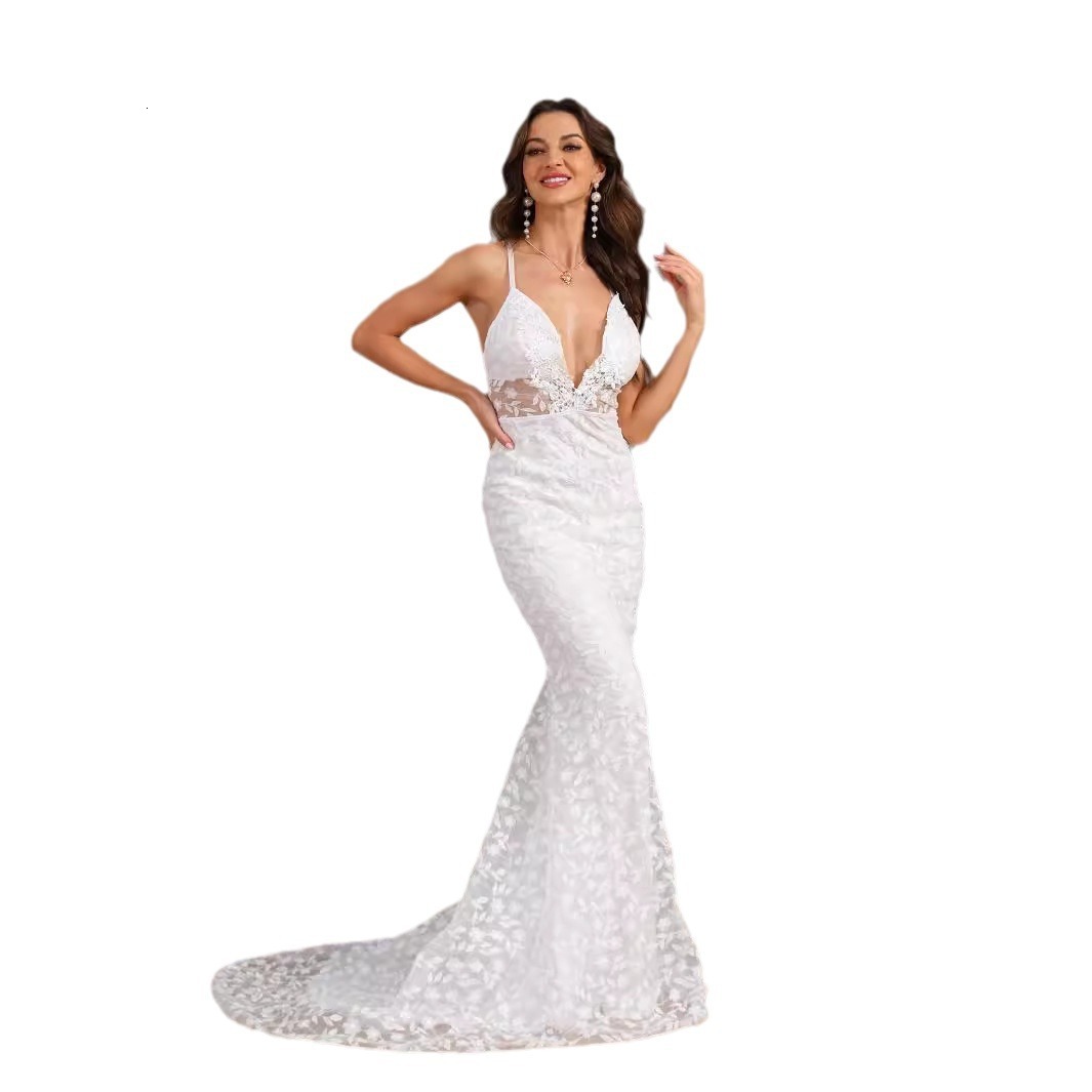 New womens sexy sleeveless camisole trailing slim fit wedding dress