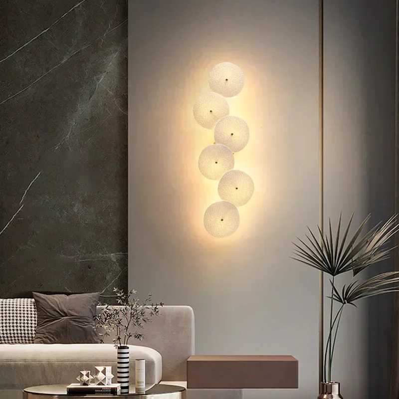 Lotus Petal Wall Lamp LED Round Ceramic Lamp For Living Room Background Bedroom Corridor Decoration Golden bedroom Wall sconceXJ250526