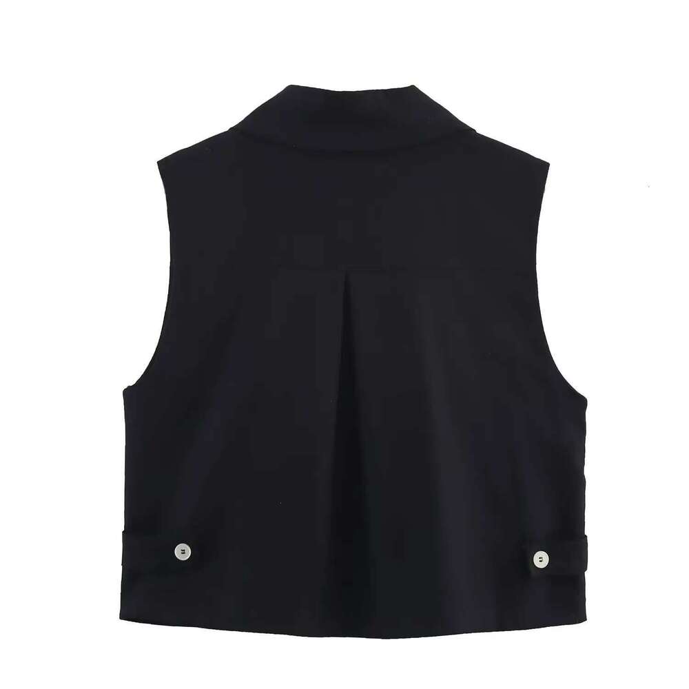 TRAF & Women 2025 Spring New Fashion Blended Pocket Single Buckle Vest Lacquer Straight Leg Pants Suit Trousers Mujer