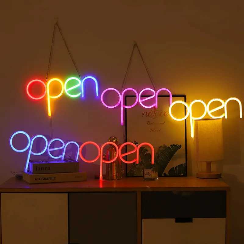 OPEN Letters Neon Sign Lights USB/Battery Powered LED Bar Light for Bedroom Room Decoration Gift Night Light Party Holiday N10 W250526
