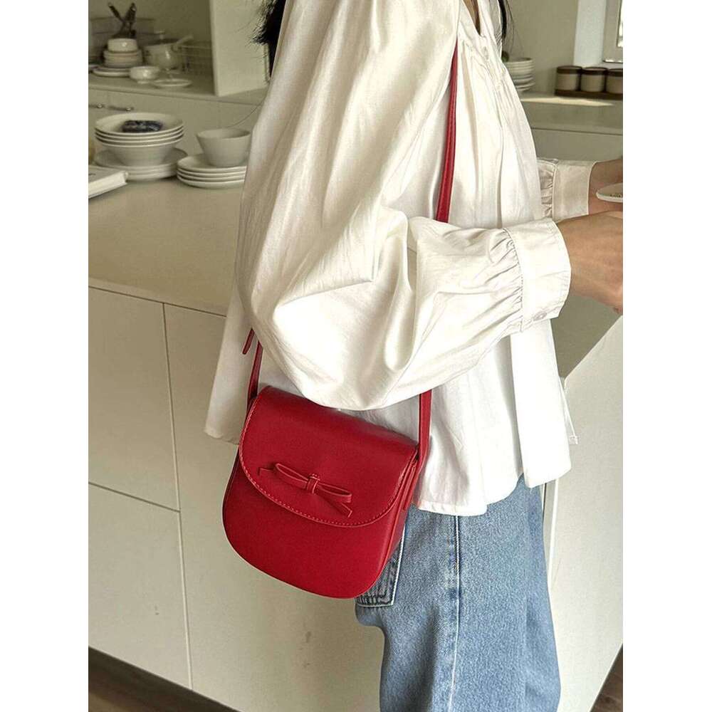 Women's Bags Designer Korean Women's Spring And Summer Bags High-Grade Red Niche Popular Cross-Body Fashion Bow Saddle Bag