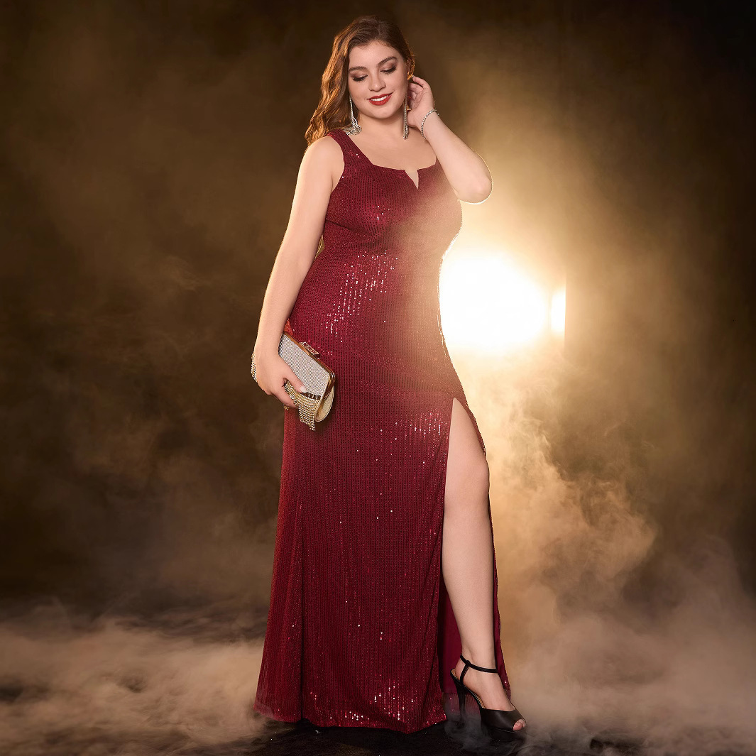 Sexy backless V-neck sequined dress for womens dance parties and evening gowns