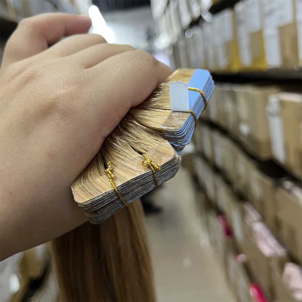 27# Tape in Hair Extensions Light Brown Color 100% Real Human Hair 20pcs 30g/pack Natural Straight Hair Extensions for Women S25526