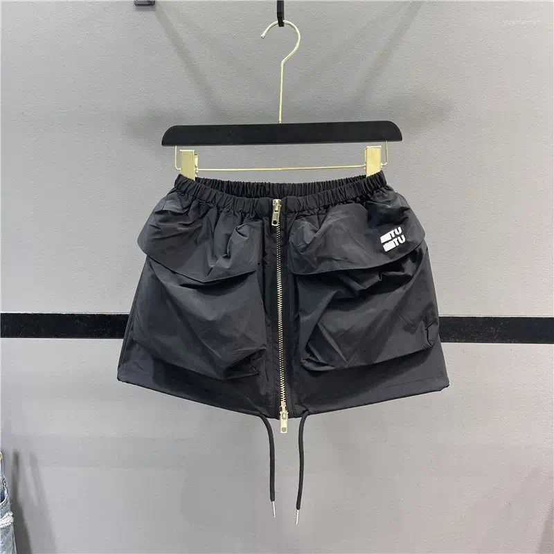 Skirts 2025 Summer Y2K Low-Rise Cargo Mini Skirt - Adjustable Drawstring & Zipper Detail With Big Pockets Girl Casual Outfit