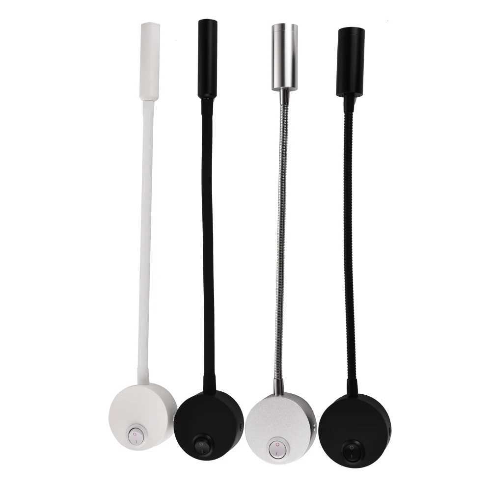 LED Wall Lamps With Knob Switch 3W AC90-260V Black Silver Bedroom Bedside Reading Light Direction Adjustable Indoor LightingXJ250526