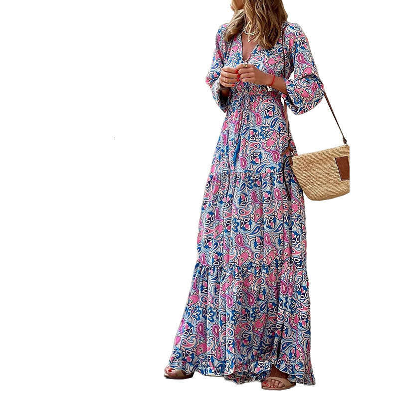 Backless Sexy Dress FD Women S Fashion Autumn New V Neck Long Sleeve Mid Length Bohemian Dress Sexy Flowy Dresses