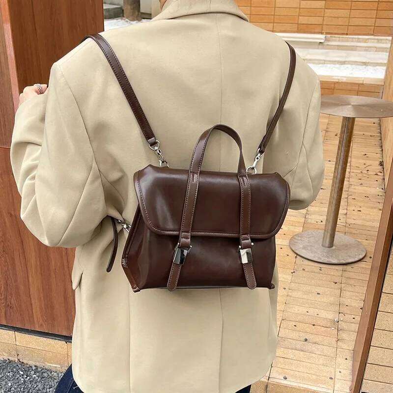 2024 High-End Feel Leather Women's Single Backpack Large Capacity Casualins Lightweight Double Shoulder Bag