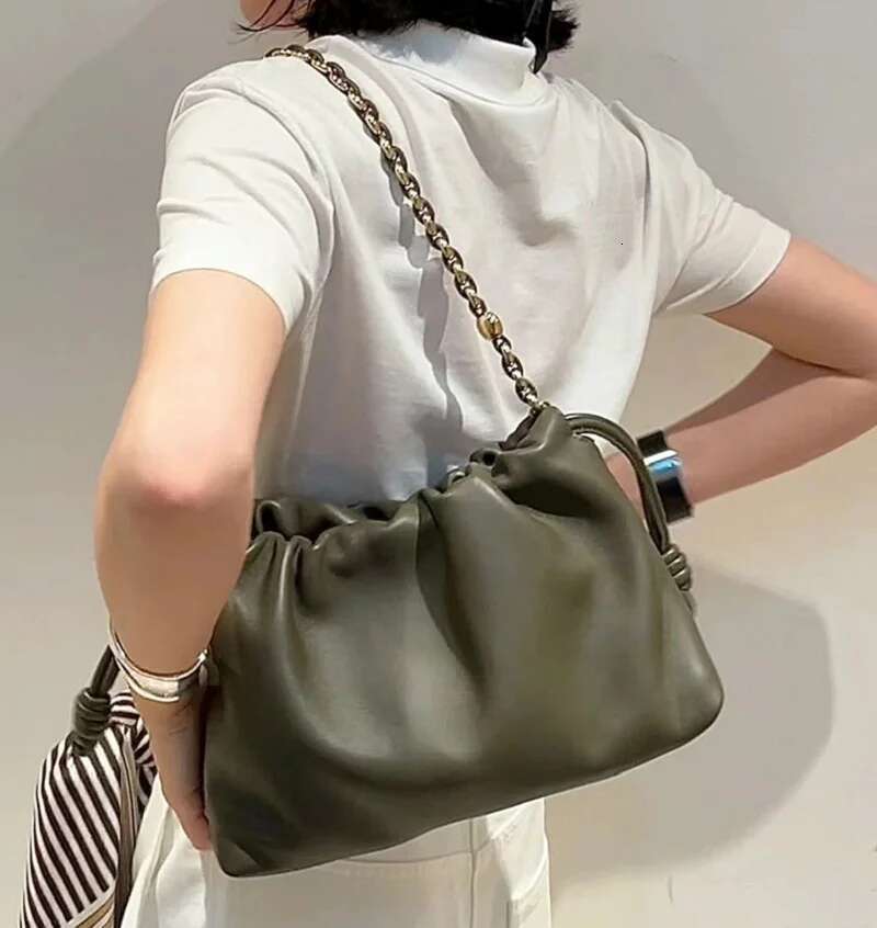 VIELINE New Women's Drawstring Cloud Blessing Hobos Real Leather One Shoulder Crossbody Casual Bucket Bag