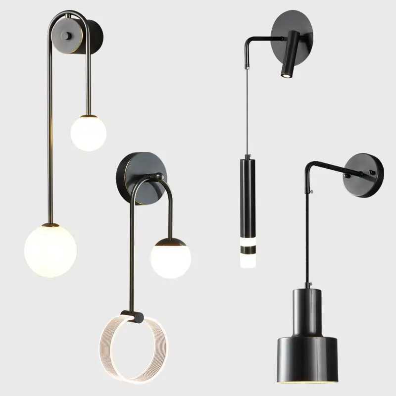 Modern Black LED Wall Lamp Nordic Mirror Light Fixture Living Room Bedside Bedroom Home Decoration Glass Real Copper Wall SconceXJ250526