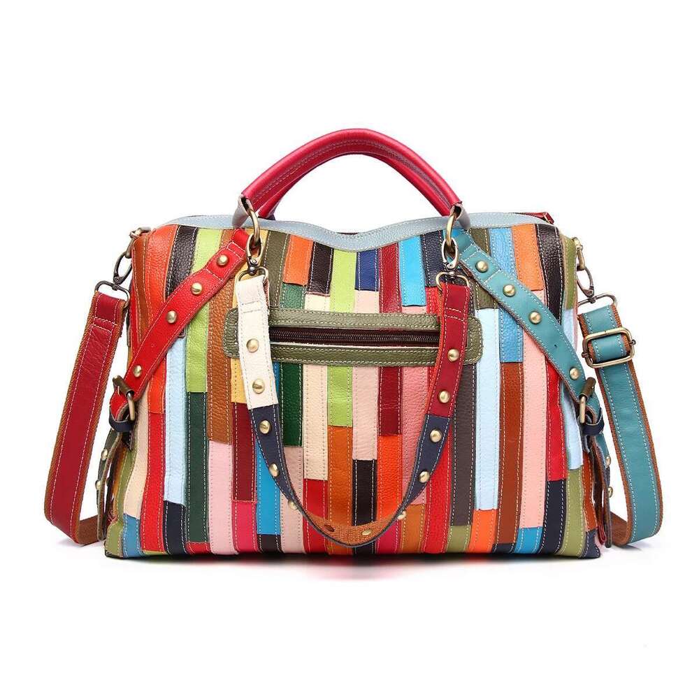 Color Geometric Pattern Contrast Color Hand-Ed Handbag Single Shoulder Crossbody Women's Casual Bag
