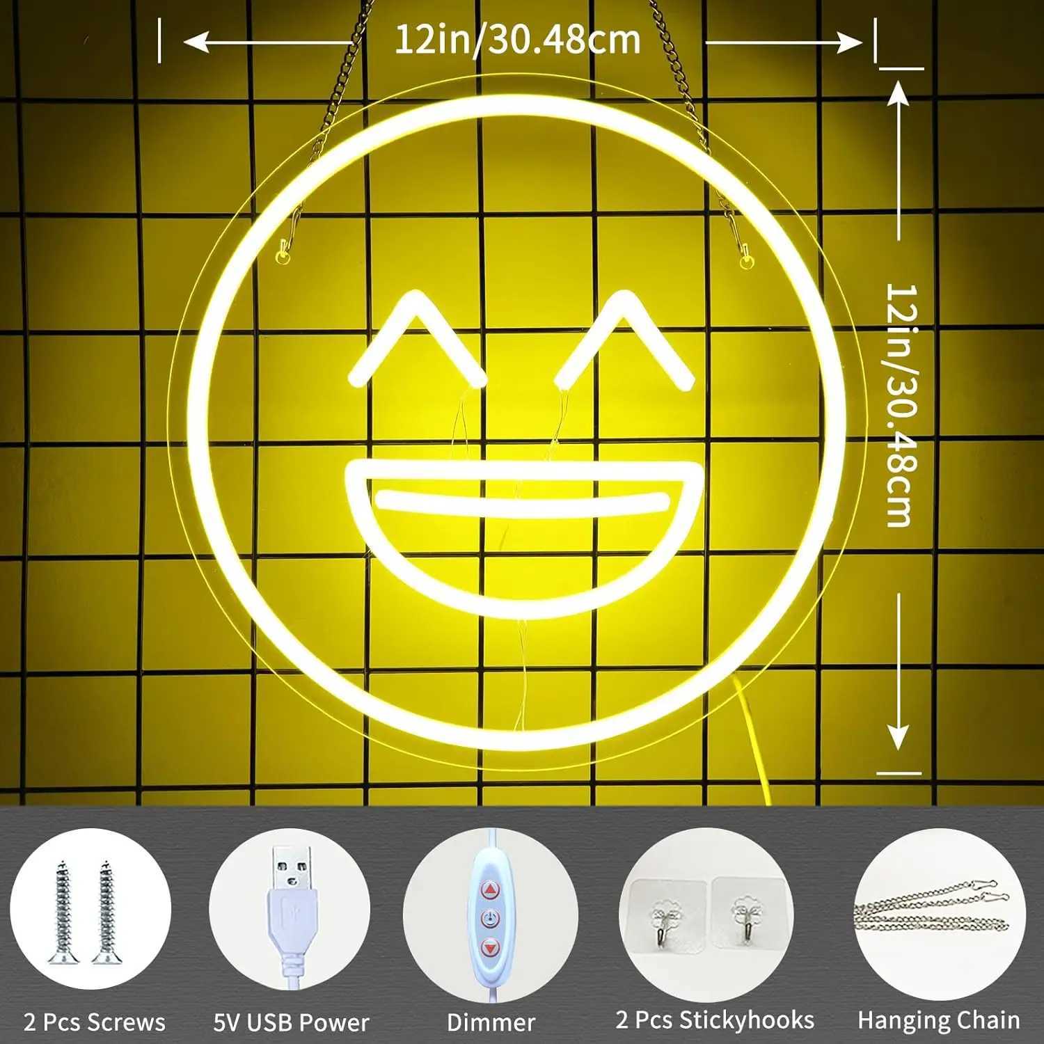 Smiley Face Neon Sign Smile Face LED Light Up Sign for Home Kids Room Office Wedding Birthday Party Decor for Christmas Gift W250526