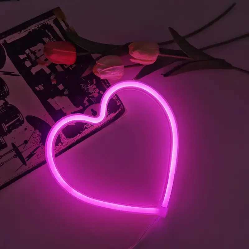 Pink Heart LED Neon Sign USB/Battery Powered LED Light for Bedroom Room Decoration Gift Night Light Decoration Party Holiday W250526