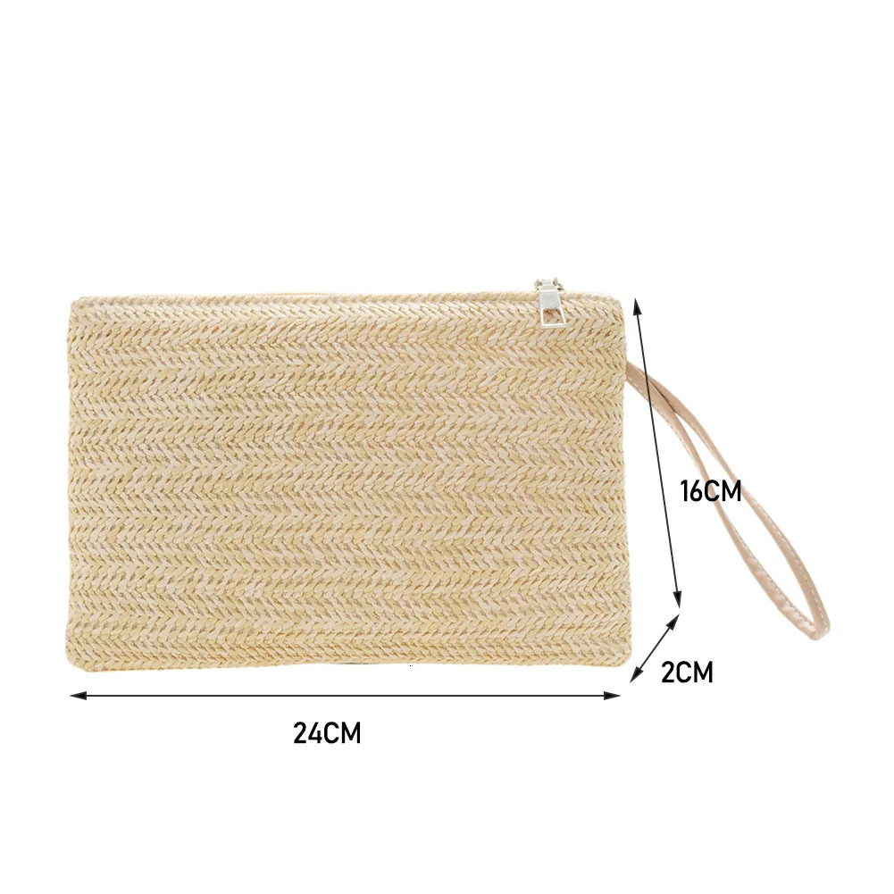 Elegant Straw Handbag Clutch Summer Beach Bag Women Bohemian Style Beach Summer Woven Clutch Wristlet Bag Solid Color Purse 250526