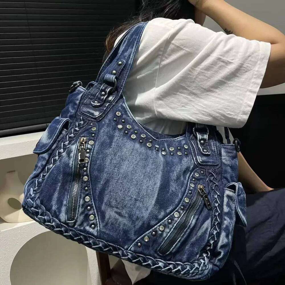 Women's Bags Designer Women's Fashion Denim Handbag Large Capacity Dia Multi-Zipper Shoulder Crossbody Bag