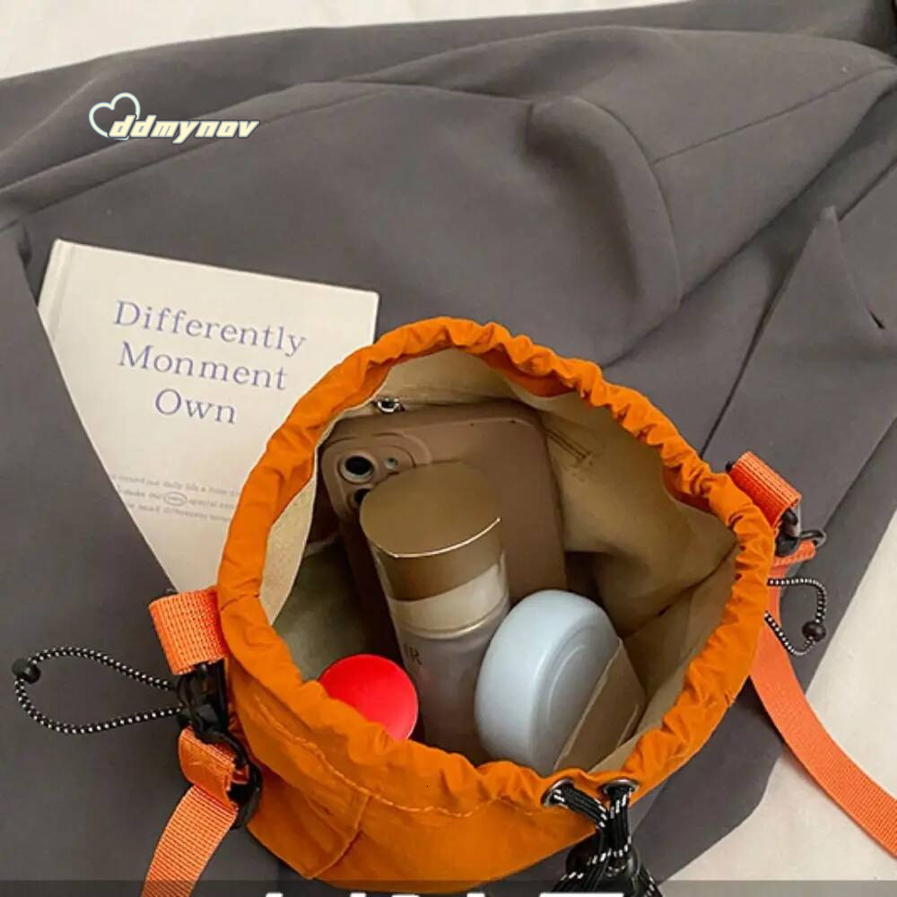 Cute Korean Style Drawstring Bucket Purse Handbag Nylon Shoulder Solid Color Mobile Phone Small Crossbody Bag Girls ddmynov