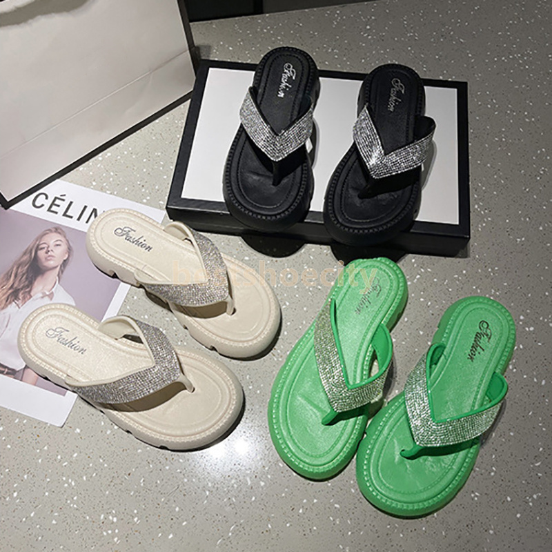 designer sandals rhinestone shimmer slides womens slippers casual fashion luxury flats heels sliders summer soft comfortable platform mules slipper si