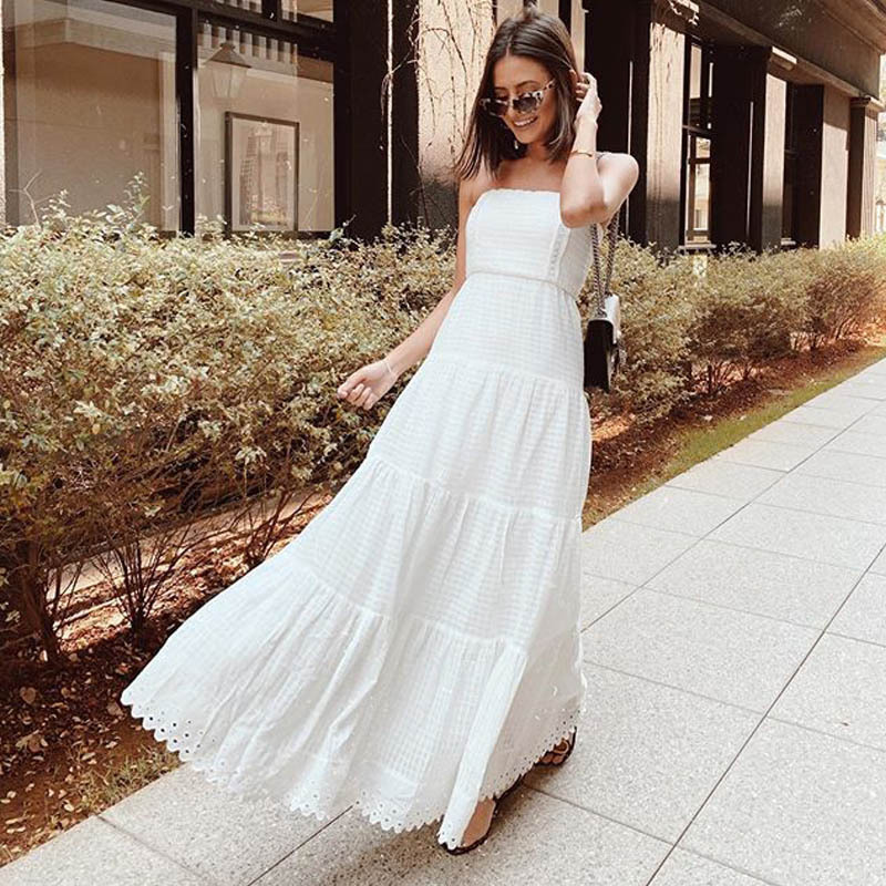 Womens Dress New Summer Sexy Chest Wrap Sleeveless Dress White Beach Dress