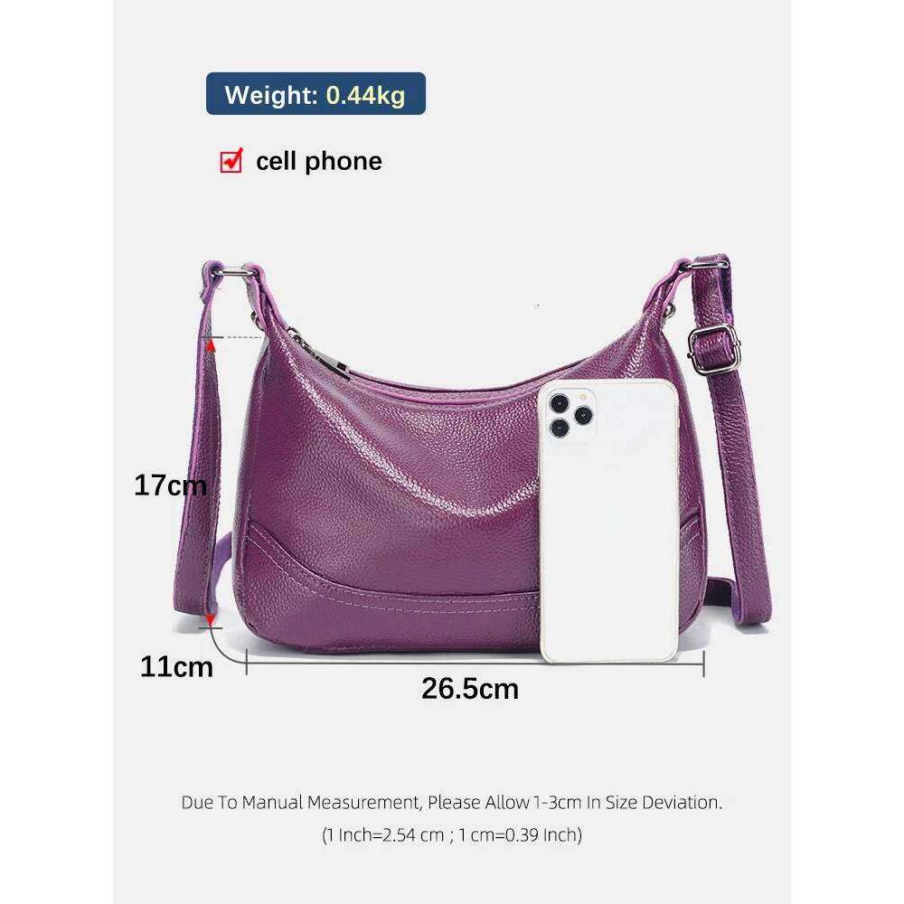 Zency Women's Soft Cowhide Hobo Shoulder Multi-compartment Leather Handbag Elegant Purple Dark Red Satchels Bag