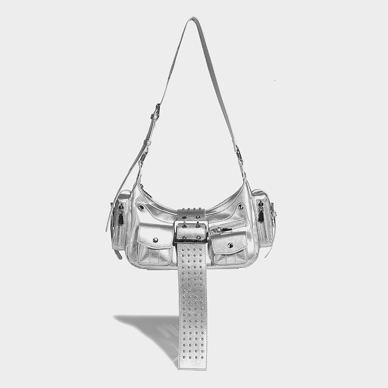 Niche Punk Style Versatile Studded Belt Buckle Handbag 2024 Trendy Shoulder Underarm Motorcycle Bag
