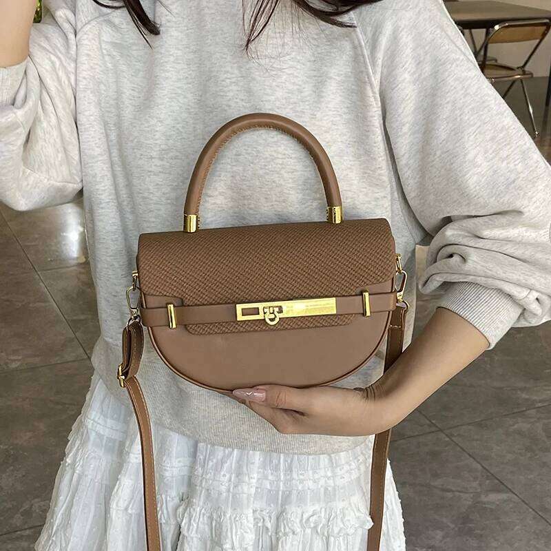 Designer Inspired Women's Satchel Bag - Full-Grain Leather Handbag with Antique Brass Hardware