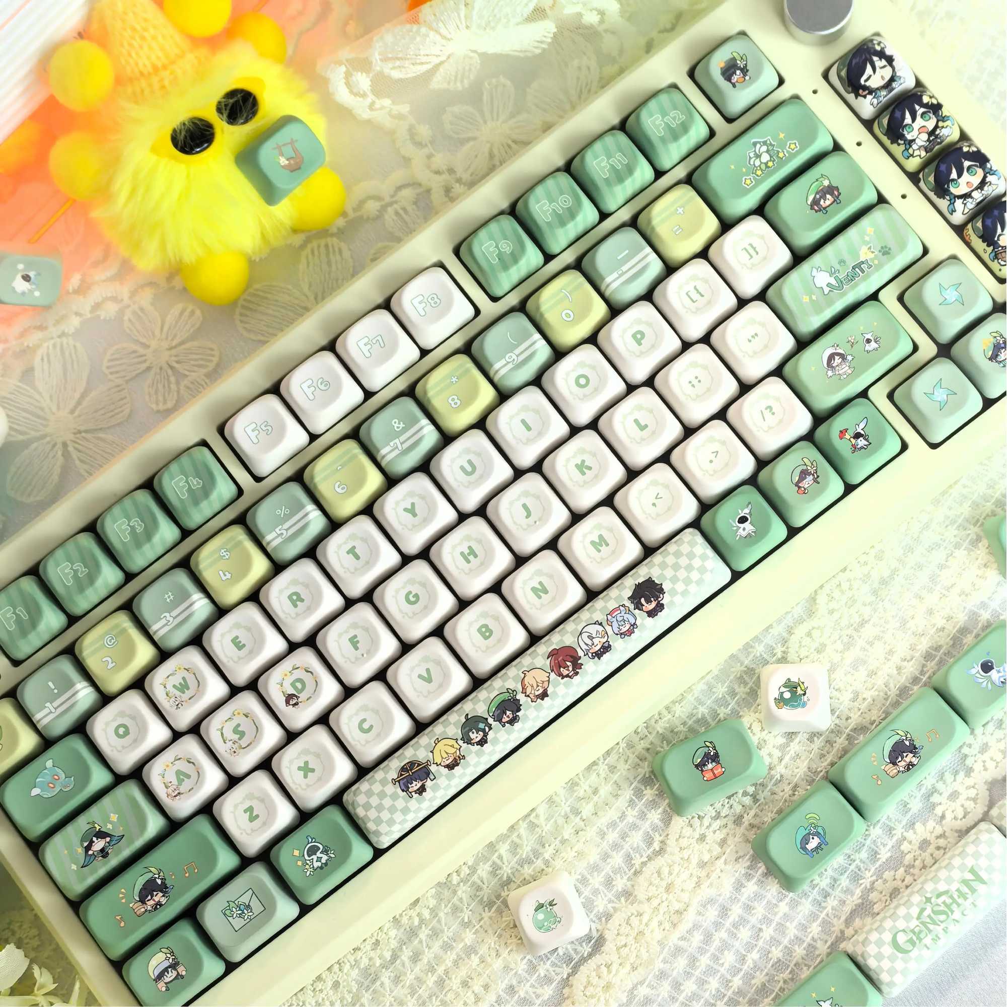 Genshin Impact Venti Keycap Green MOA Profile PBT Five-Sided Sublimation Cartoon Cute Gaming Keyca for Mechanical Keyboard R250526