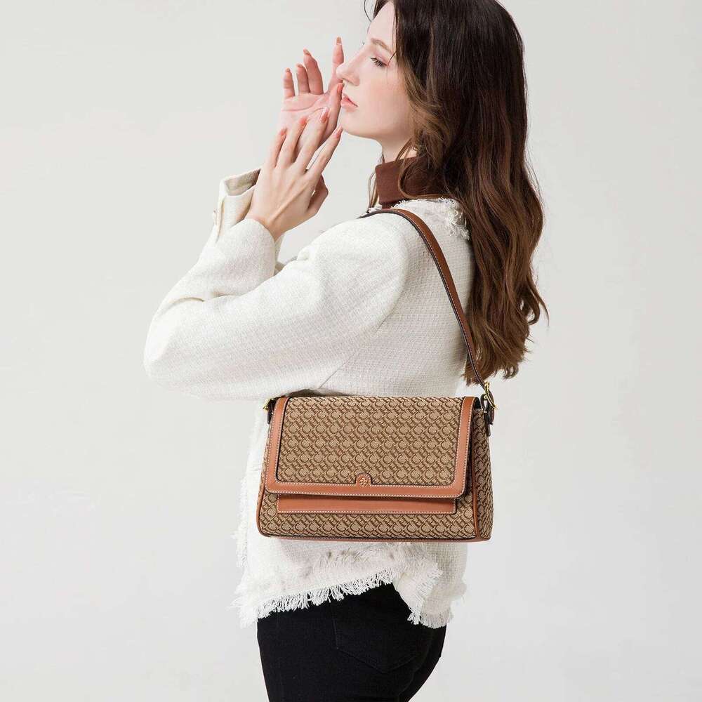 Women's Fashionable Classic Exquisite Letter Printing Female Shoulder Bag Retro Style Simple And Elegant Ladies Handbag