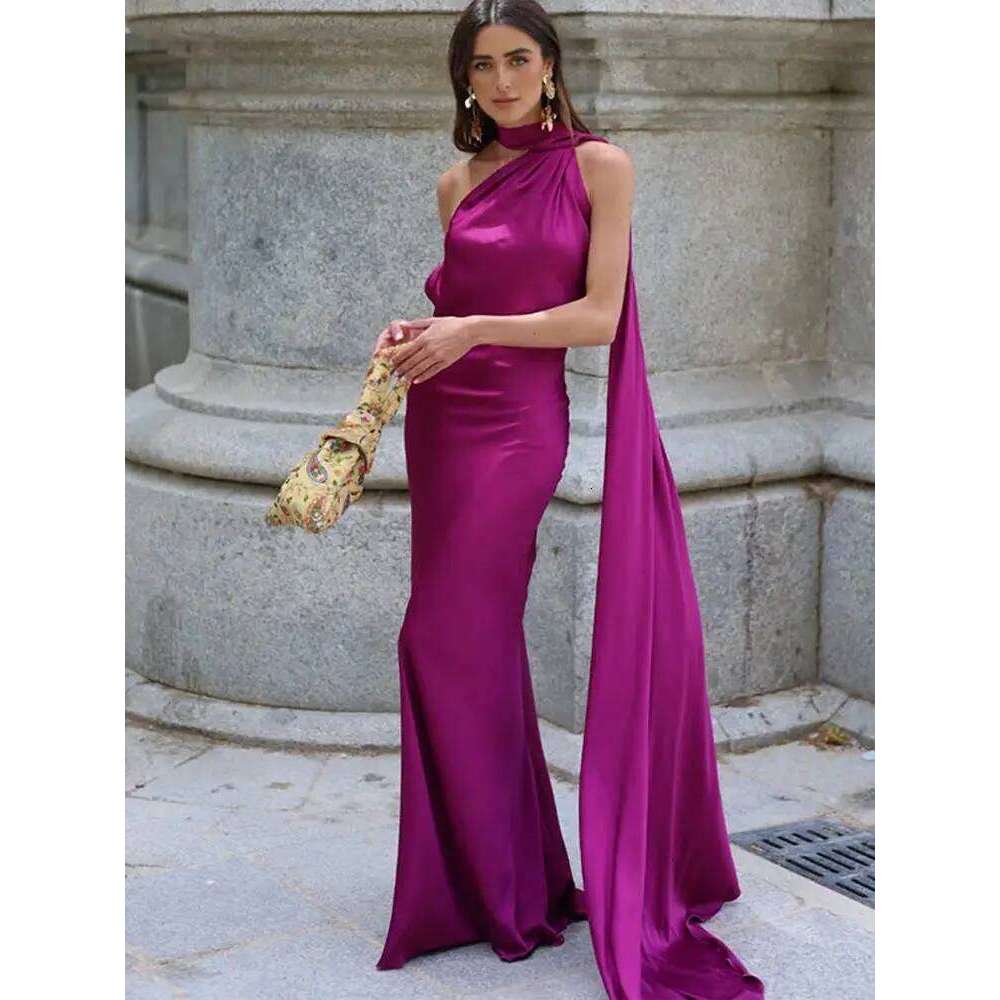 Ribbon Hanging Neck Long Dresses Women Printed Sleeveless Backless Slim High Waist Halter Party Dress 2025 New Hip Package Robe