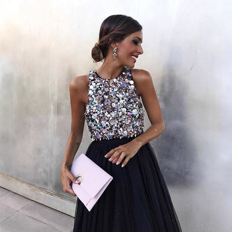 New womens dress sexy sleeveless neck bead dress