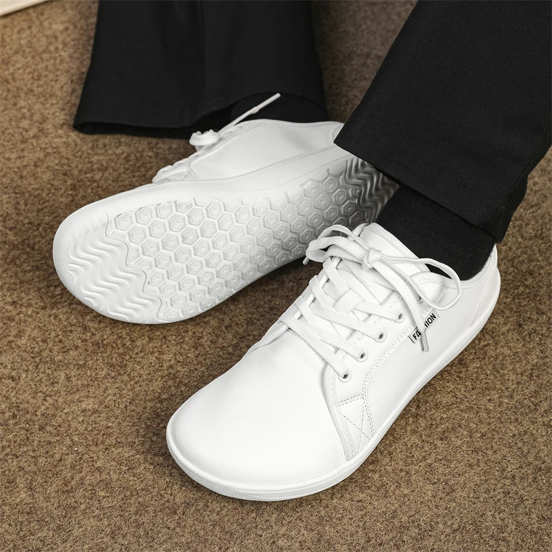 Men Shoes Wide Barefoot for Minimalist Split Leather Casual Breathable Comfortable White Walking Sneakers 250526
