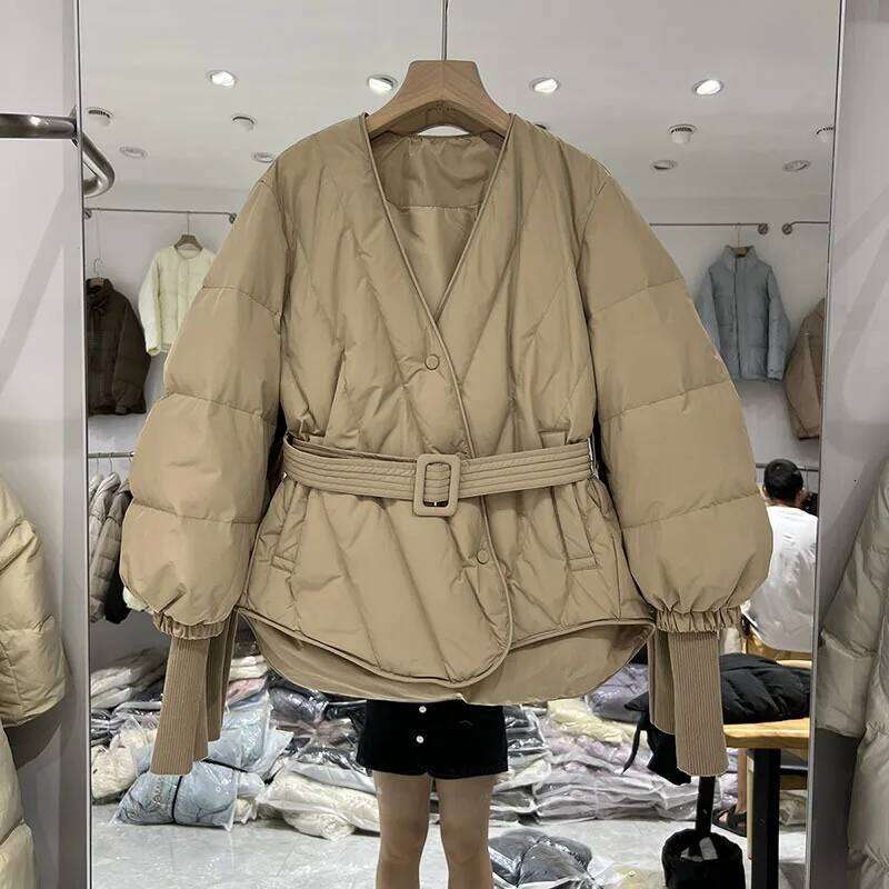 New Design Women Winter Jacket Solid Sashes Coat Female 90 White Duck Puffer Down Parka Sweet Office Outwear