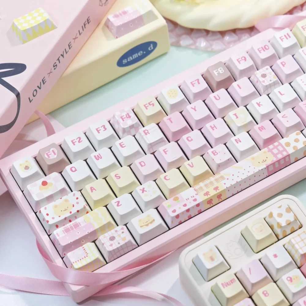 Cute Butter Bear Keycap SOA Cherry Profile PBT Keyca for DIY Mechanical Keyboard Pink Light Yellow Hand-painted Style Key Ca R250526