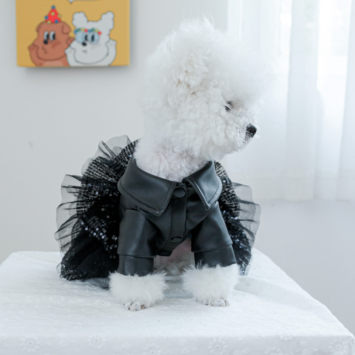 Dog Dress for Small Dog Girl Princess Sequin Dog Tutu Skirt Pet Wedding Outfit Dog Leather Jacket, Warm Puppy Dresses Dog Apparel for Chihuahua Yorkie