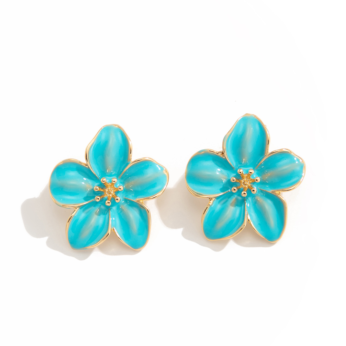 European and American Cross border Jewelry High end Fresh style Flower shaped Oil Dripping Earrings Elegant and Sweet Studs
