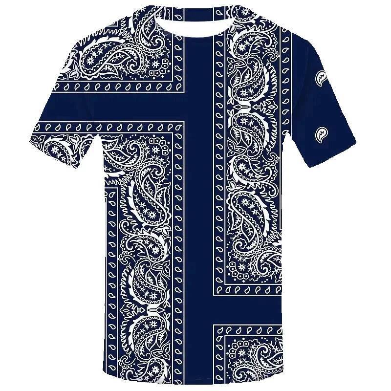 Fashion Bandana Graphic Men's 3D Printed Short Sleeve T-shirts, Casual Streetwear, Cool Oversized T-shirts