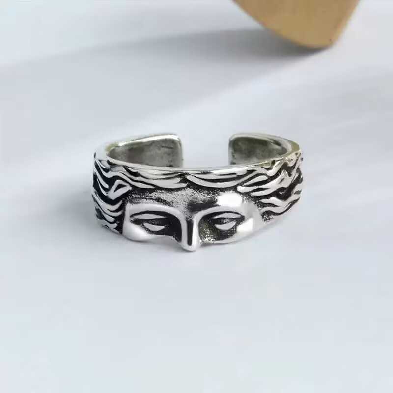 Vintage Gold Silver Color Jesus Half Face Open Ring for Men Women Retro Religious Belief Jewelry Pure Finger Rings Bands Gifts Z250407