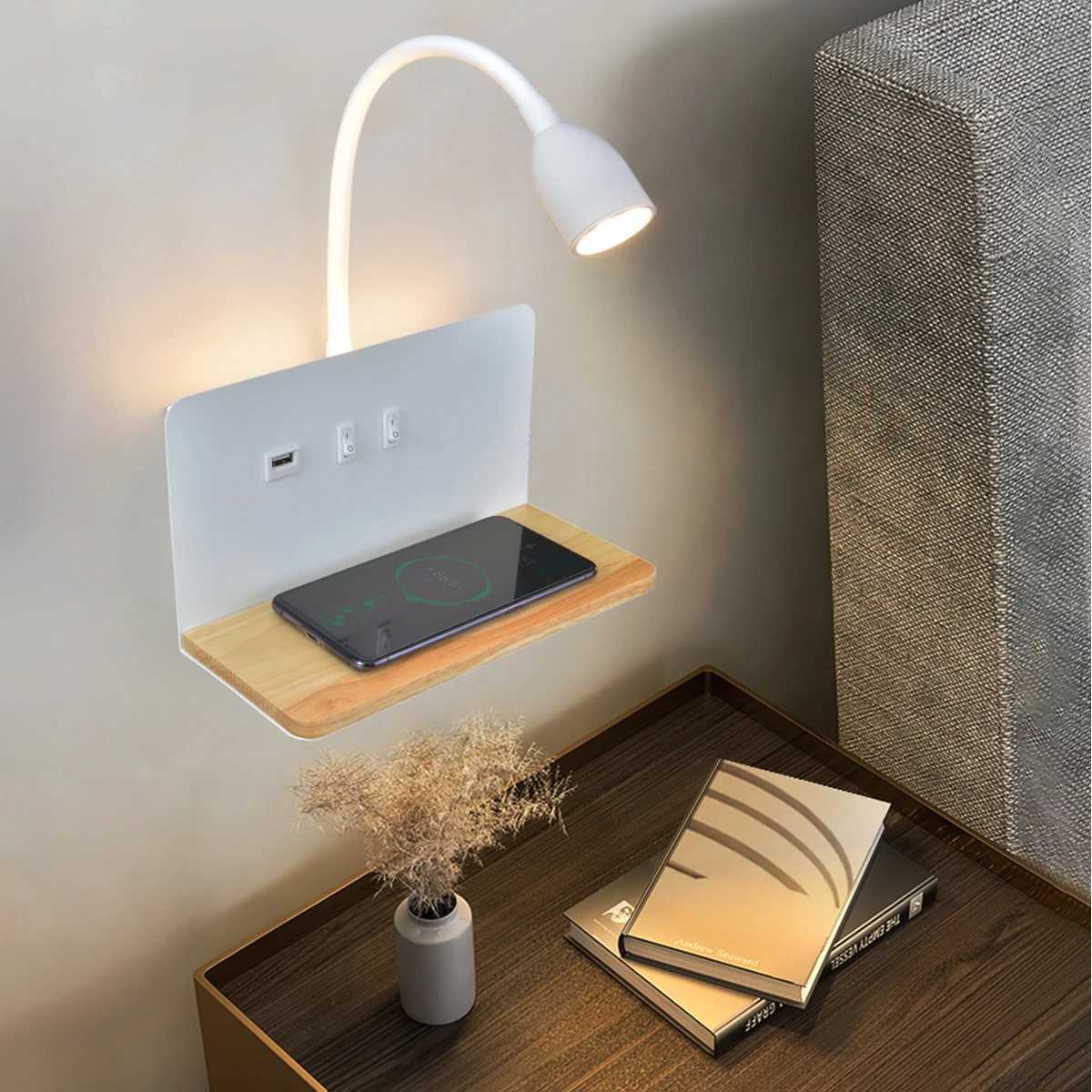Indoor LED Wall Lamp With USB Interface And Wireless Charging Modern 360 Rotatable Wall Light With Switch Bedside Night LightsXJ250526