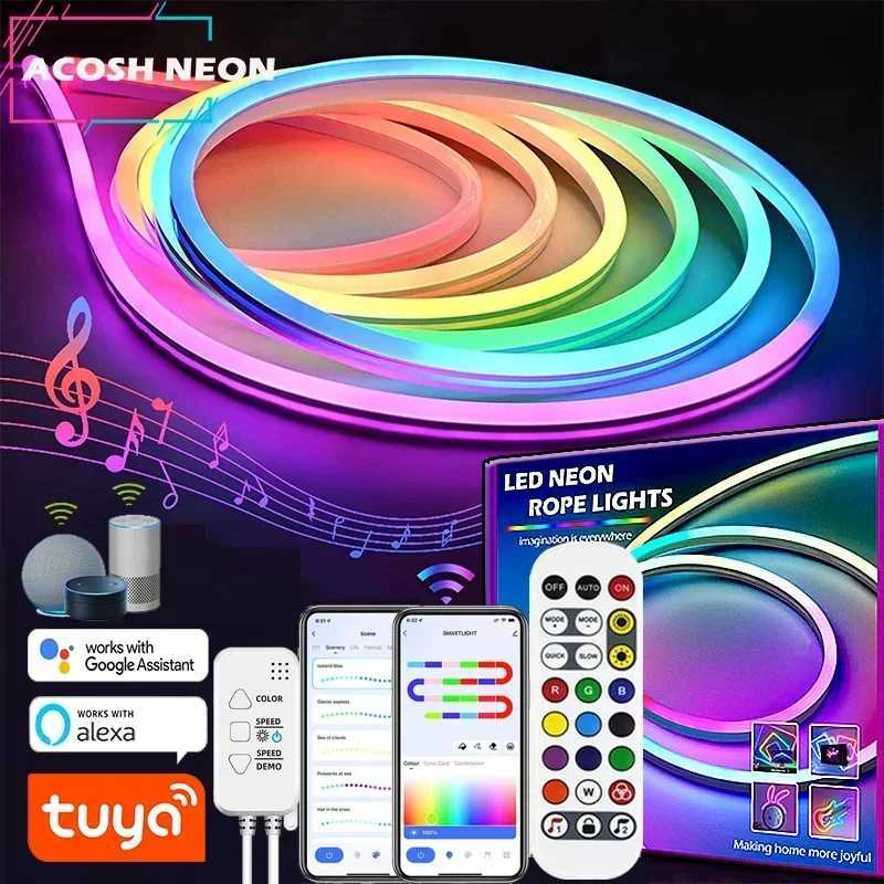 TUYA Neon LED Strip Lights 12-24V 84LEDs/M WIFI Neon Rope Light with Music Sync RGBIC Dreamcolor Chasing Strip Tape for Room W250526
