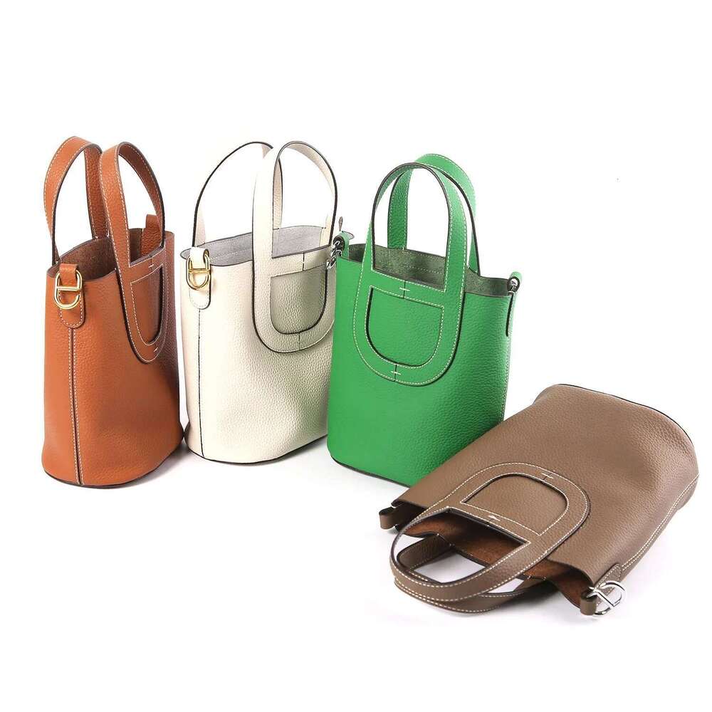 2024 New Export Women's Nose 18Cm Basket Bag Half Handmade Togo Top Layer Cow Leather Handbag Fashionable