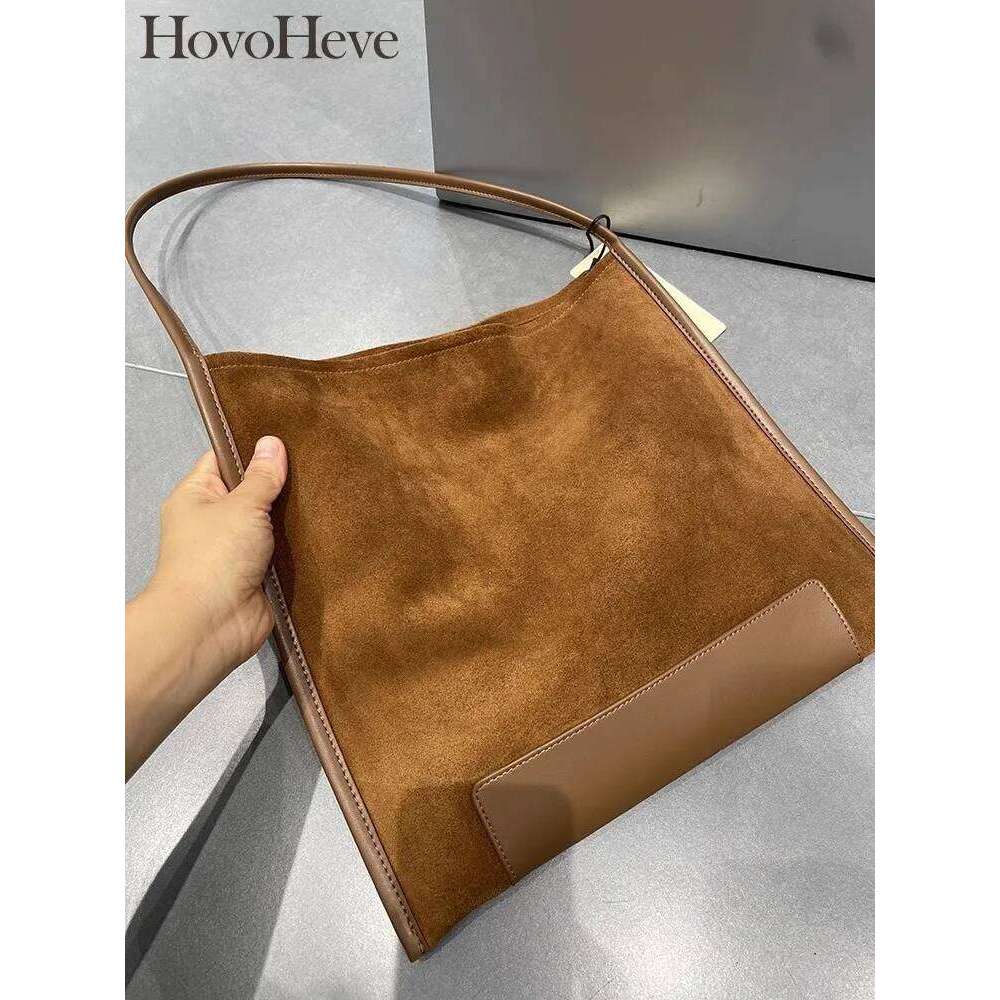 Vintage Casual Tote Handbag Women Genuine Leather Soft Suede Cowskin Single Shoulder Bags Ladies Large Capacity Armpit Bag