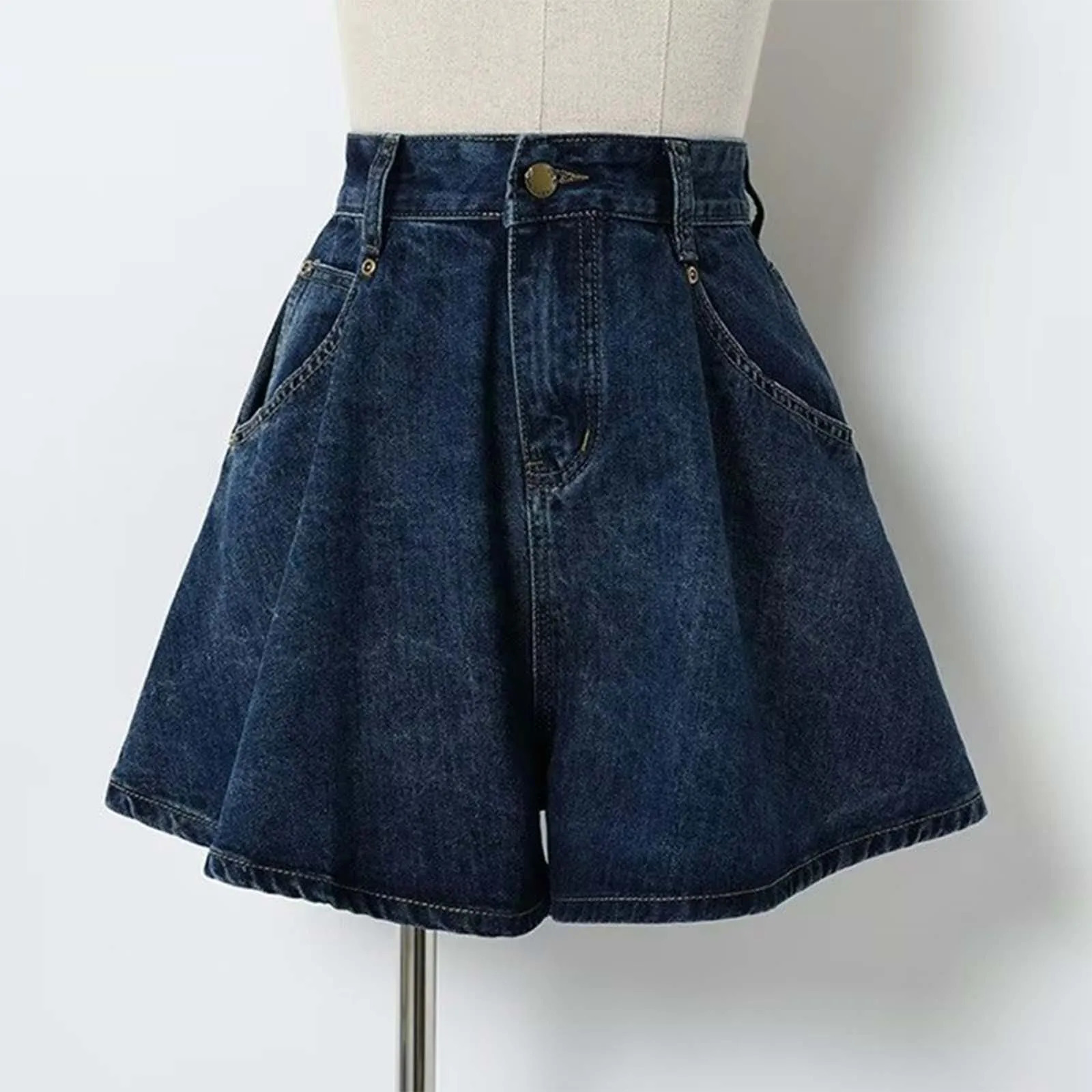 Pleated High Waist Denim Skirt Plus Size Shorts For Women Summer Casual Wide Leg Slim A Line Elegant Girl Pants 250516Z