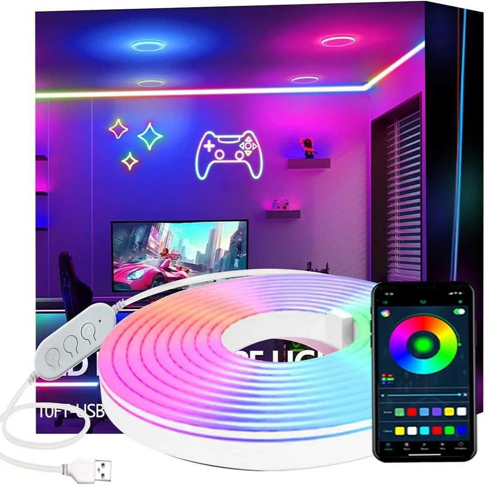 Bluetooth RGBIC Neon LED Strip Lights LED Waterproof Rope Light with Music Sync DIY Dreamcolor Chasing Strip Tape for Home Decor W250526