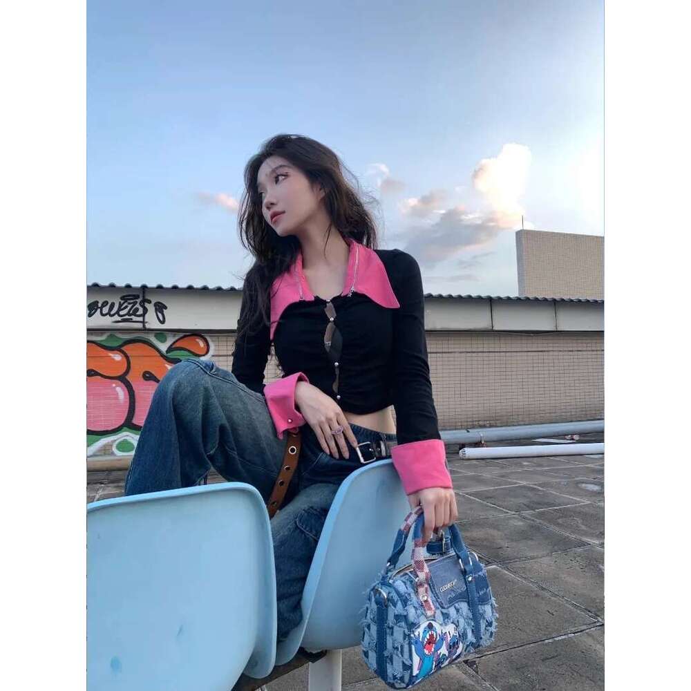 New Cartoon Denim Shoulder With Hole Splicing Crossbody Portable Pillow Bag