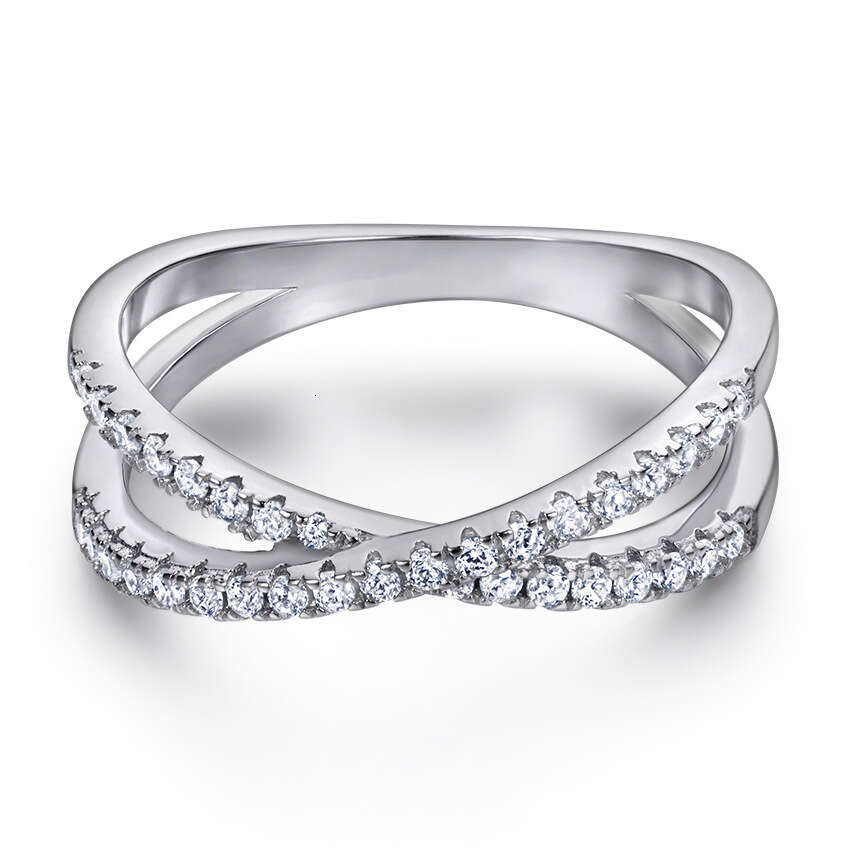 DHCollections Jewelry S Pure Silver Women's Fashion Double Row Diamond Zircon Accessory Ring