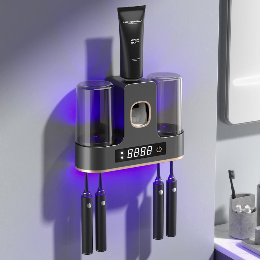 UV Toothbrush Sanitizer: Smart Tooth Cup Dryer, Punch - free Wall - mounted Storage Rack with Sterilization Function for Bathroom