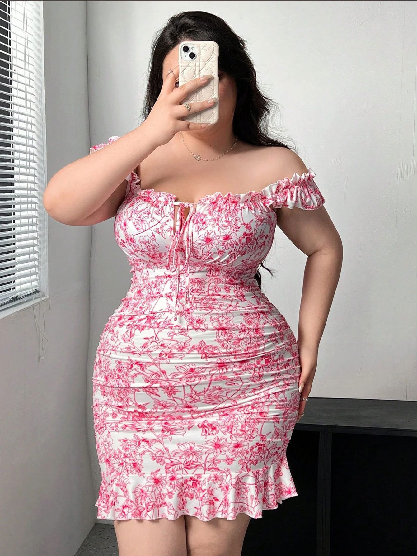Plus size Dresses Sexy one shoulder floral pink pleated dress New spring summer style strapless design bodycon short skirt XL-XXXL